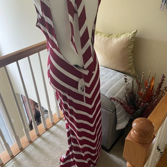 Elegant Striped Maxi Mermaid Dress - Back Out -Red and White - NWT